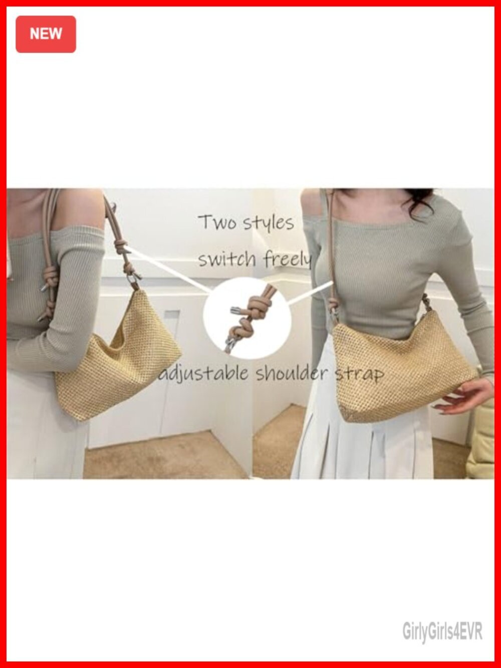 Straw Beach Tote Bag Crossbody Bag Shoulder Bag Summer Tote - Picture 3 of 6